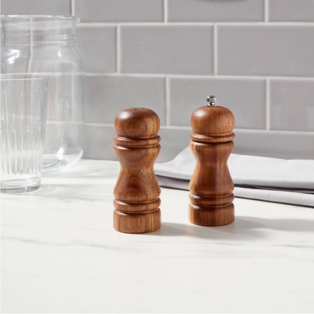 NWT 2 Piece Acacia Wood Turned Salt Shaker & Pepper Grinder Set - Threshold - Picture 11 of 11